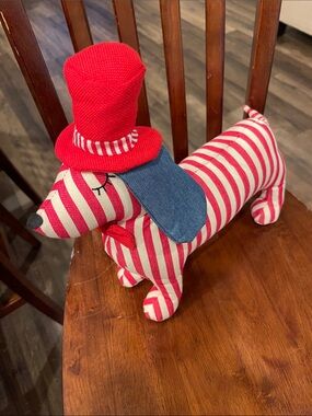 Striped Red & White Dachshund Plush with Top Hat